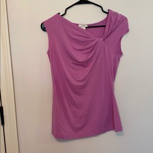 Purple shirt with tie.